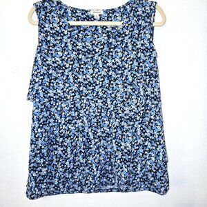 Westport Tiered Tank Top Blue and White Floral Size 1X